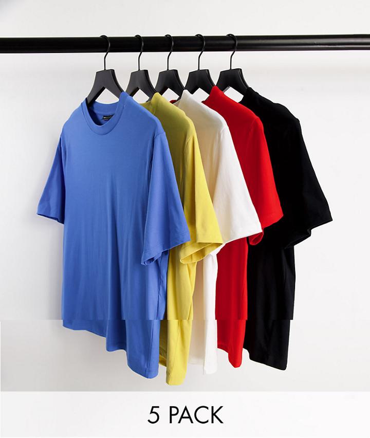 Asos Design 5 Pack Organic T-shirt With Crew Neck-multi