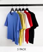 Asos Design 5 Pack Organic T-shirt With Crew Neck-multi