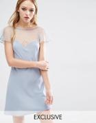 Reclaimed Vintage Flirty Dress With Sheer Arm Detail - Gray