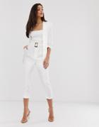 Stradivarius Belted Tailored Pants Two-piece In White - White
