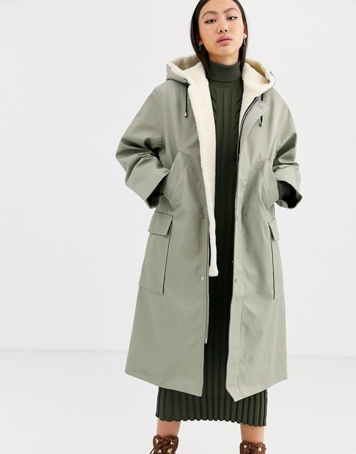Asos White Borg And Pu Parka Coat
