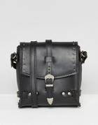 Asos Grunge Leather Studded Boxy Cross Body Bag - Black