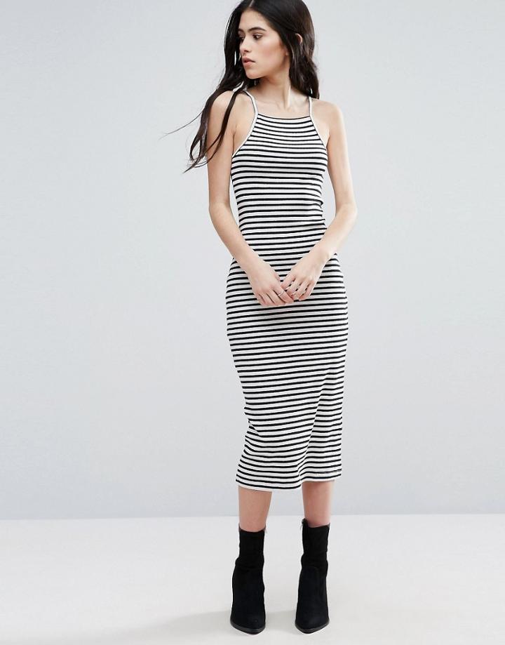 Brave Soul Stripe Midi Dress - White