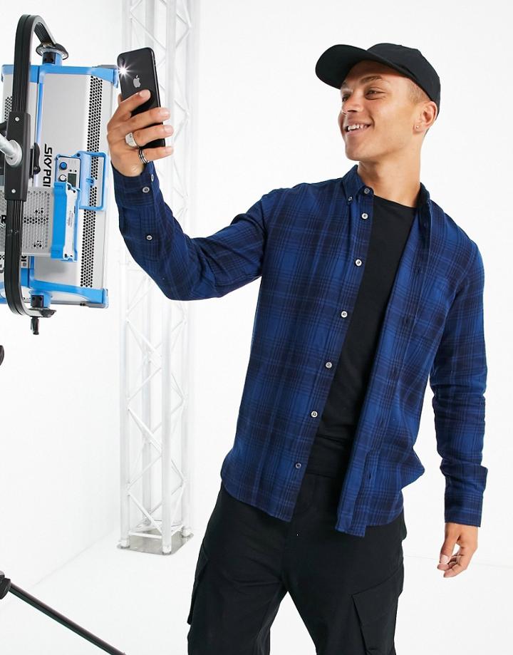 French Connection Long Sleeve Flannel Shirt In Blue-blues