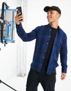 French Connection Long Sleeve Flannel Shirt In Blue-blues