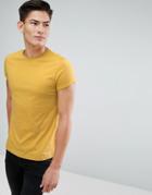 Asos Crew Neck T-shirt With Roll Sleeve - Yellow