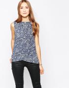 Ichi Zebra Print Sleeveless Top - Mazarine Blue