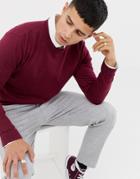 Asos Design Cotton Sweater In Burgundy - Red