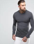 Asos Design Extreme Muscle Fit Long Sleeve T-shirt With Crew Neck In Charcoal Marl - Gray