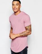 Siksilk Longline Burnout T-shirt With Curved Hem - Pink