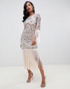 Asos Edition Statement Bead & Fringe Midi Dress - Pink