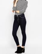 Asos Lisbon Skinny Mid Rise Jeans In Indigo With Contrast Stitch - Indigo