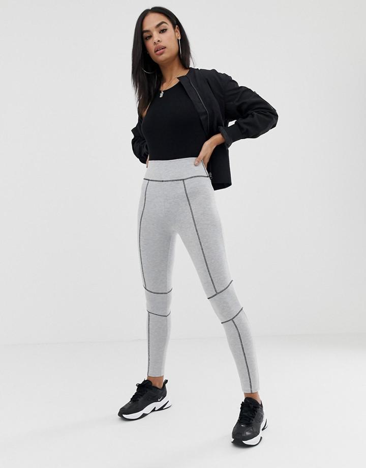 Asos Design Legging With Contrast Panels And Deep Waistband-gray