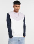 Asos Design Relaxed Long Sleeve T-shirt With Chevron Color Block-purple