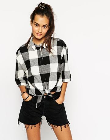 Asos Checked Boxy Oversize Shirt With Tie Front Detail