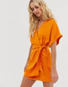 & Other Stories Tie Belt Detail Mini Dress In Orange - Orange