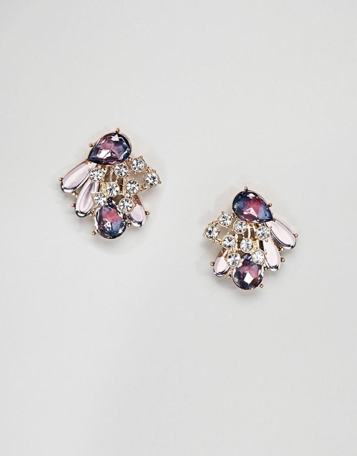 Asos Gem And Crystal Stud Earrings - Multi