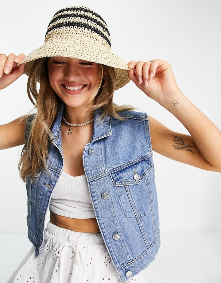 Boardmans Cloche Sun Hat With Stripe In Straw-multi
