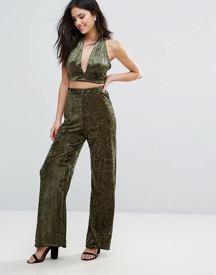 Love Wide Leg Velvet Pant - Green