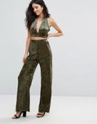 Love Wide Leg Velvet Pant - Green