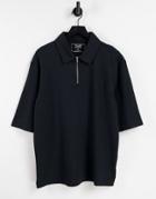 Only & Sons Organic Cotton Oversized Polo Shirt With Zip In Black
