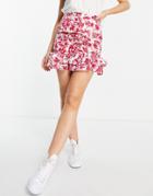 In The Style X Billie Faiers Mini Skirt With Ruffle Hem In Pink Floral Print-multi