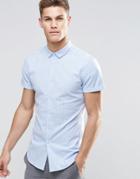 Asos Skinny Shirt In Blue Oxford Stripe With Short Sleeves - Blue