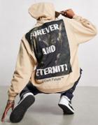 Asos Dark Future Oversized Hoodie With Back Graphic Print Stain Applique In Neutral