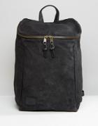 Asos Backpack In Washed Canvas With Chunky Zip Top - Black