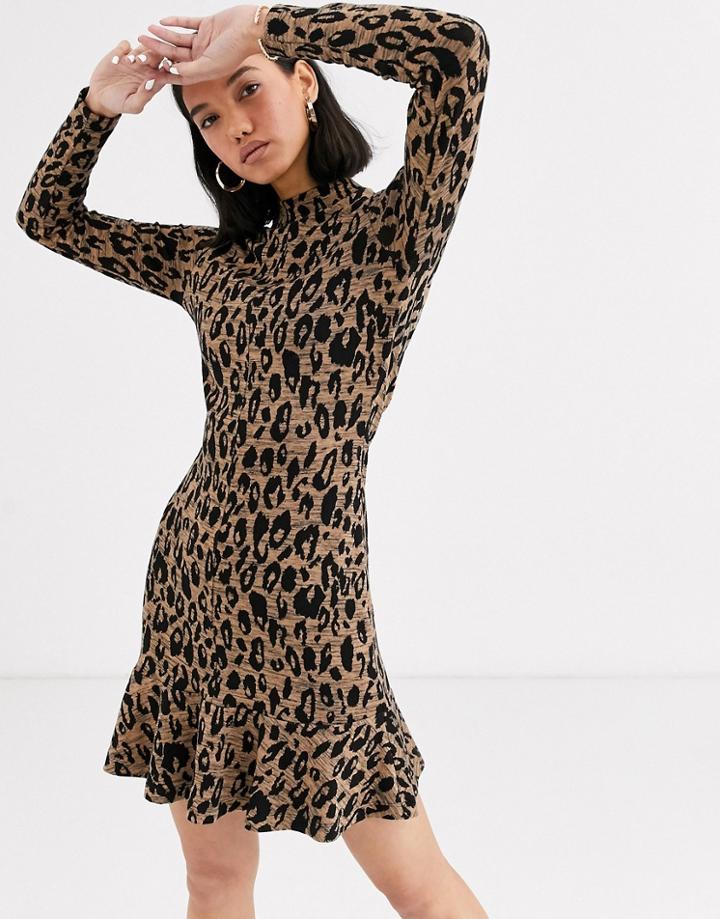Whistles Animal Jersey Flippy Mini Dress-brown