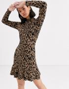 Whistles Animal Jersey Flippy Mini Dress-brown