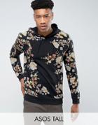 Asos Tall Hoodie With Japanese Floral Print - Black