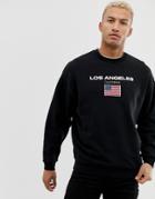 Asos Design Sweatshirt With Los Angeles Text Print-black