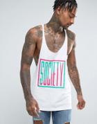 Asos Extreme Racer Back Tank With Society Print - White