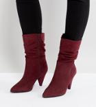New Look Wide Fit Rouche Mid Calf Heeled Boot - Red