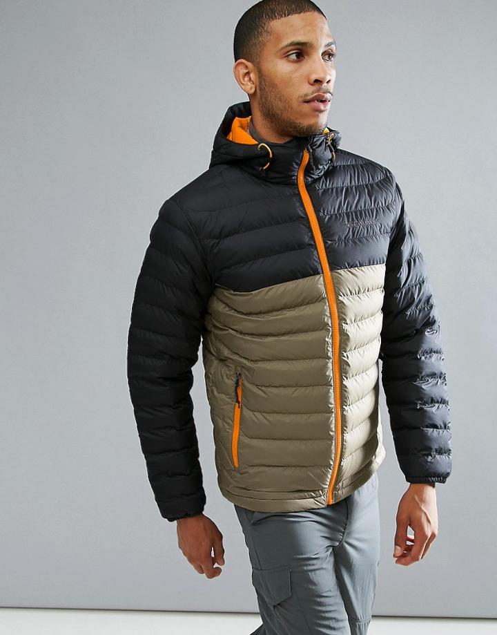 Columbia Powder Lite Puffer Jacket Hooded In Green/black - Green