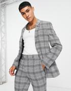 Asos Design Super Skinny Suit Jacket In Gray Check-grey