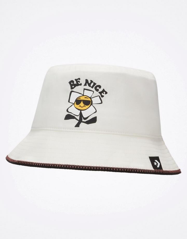 Converse Be Nice Graphic Bucket Hat In Off White