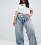 Asos Design Curve Skater Jeans In Aged Vintage Wash With Rope Belt - Blue