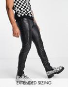 Asos Design Skinny Jeans In Black Croc Leather Look