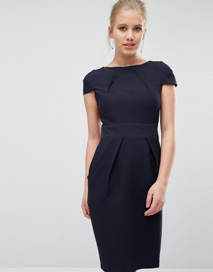 Closet Cap Sleeve Midi Pencil Dress With Tie Back - Navy