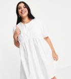 Collusion Plus Exclusive Color Tie Back Mini Smock Dress In White