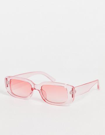 My Accessories London 90s Rectangle Sunglasses In Sheer Pink Drench