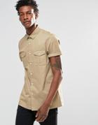 Asos Military Shirt In Stone With Short Sleeves - Stone