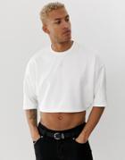 Asos Design Oversized Cropped T-shirt With Half Sleeve In Scuba In White