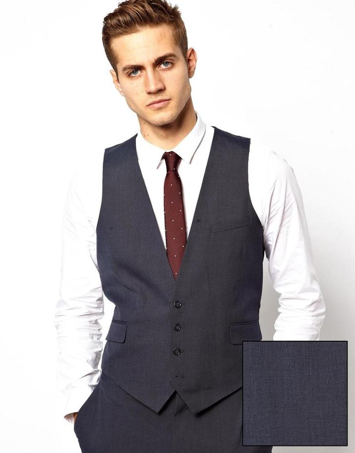 Asos Slim Fit Vest In Blue