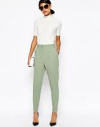 Asos Tailored High Waisted Pants With Turn Up Detail - Sage