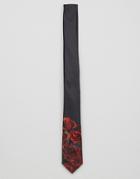 Asos Slim Tie With Rose Design - Black