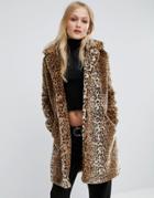 First & I Leopard Faux Fur Coat - Brown