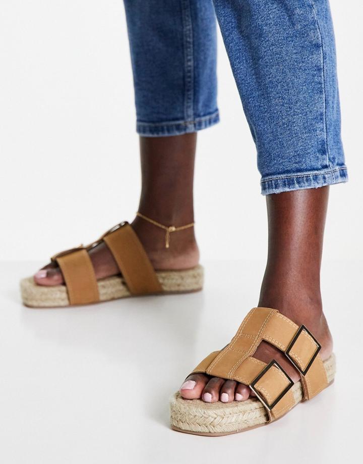 Asos Design Johanesburg Premium Leather Espadrille Mules In Camel-neutral
